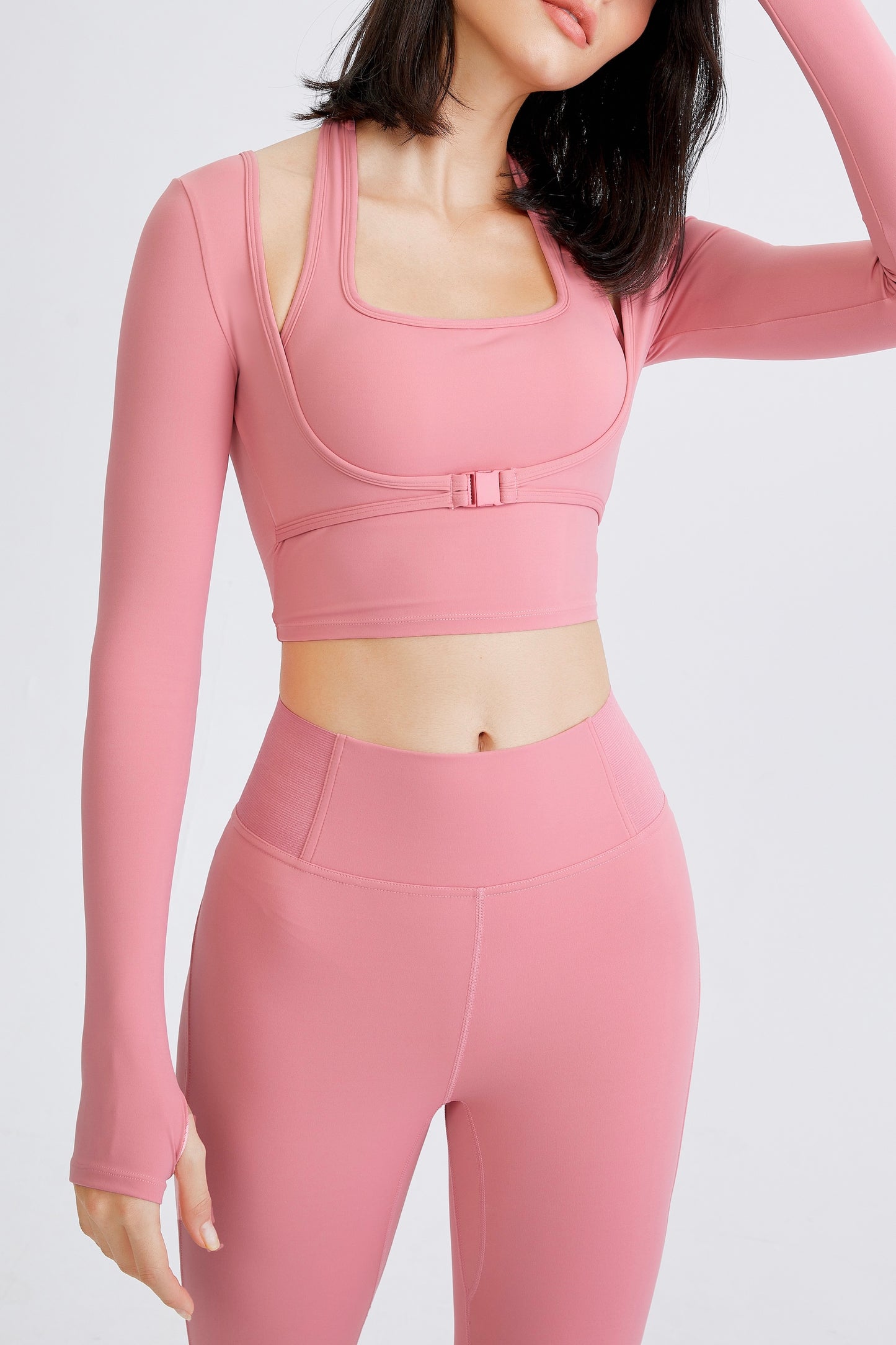 Two-piece halter neck yoga bra & mini cardigan set