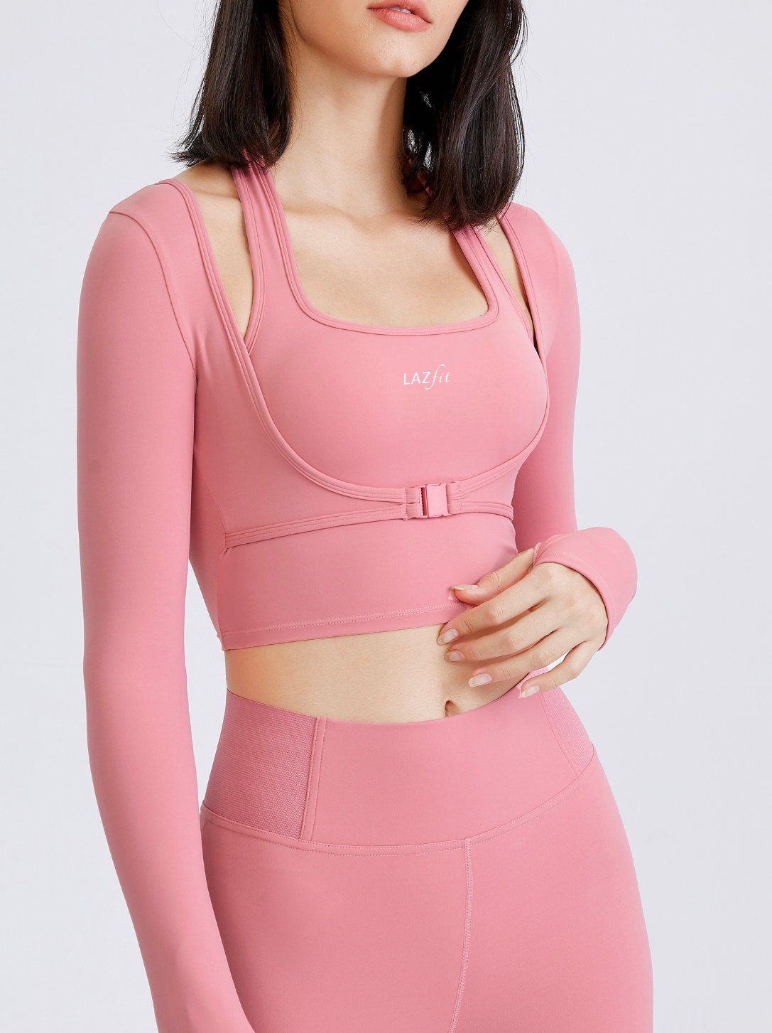 Two-piece halter neck yoga bra & mini cardigan set