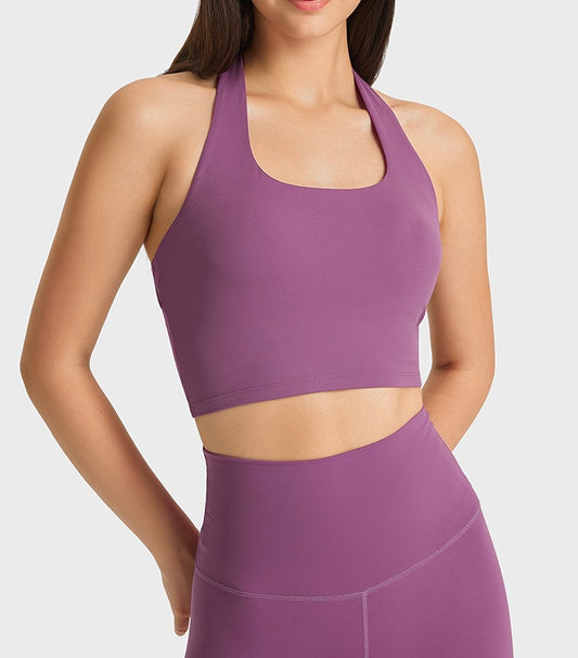 Halter neck top yoga outfits bra for gym