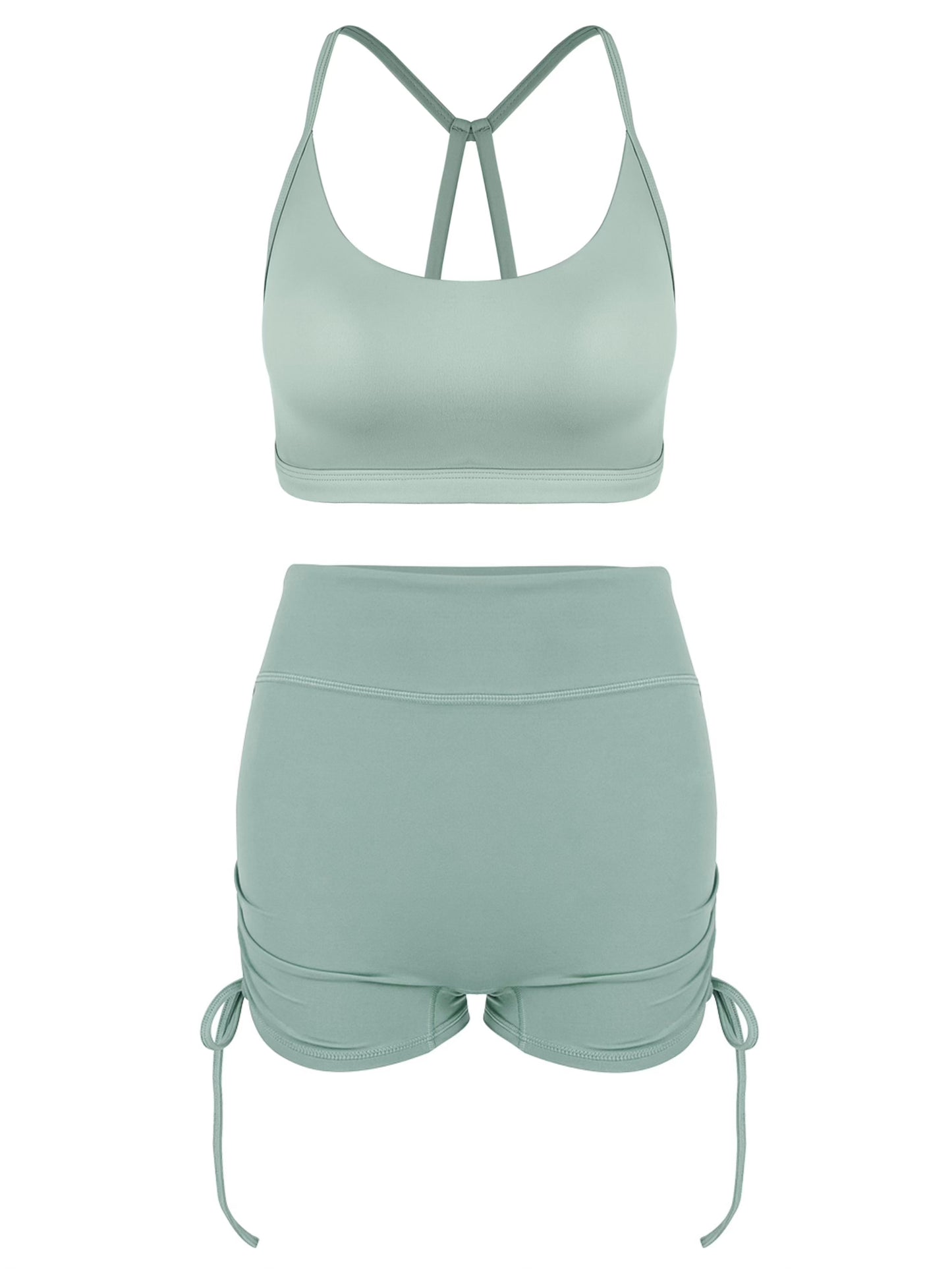 Cool-air Spaghetti Straps Cross Back Yoga Bra&Shorts Set