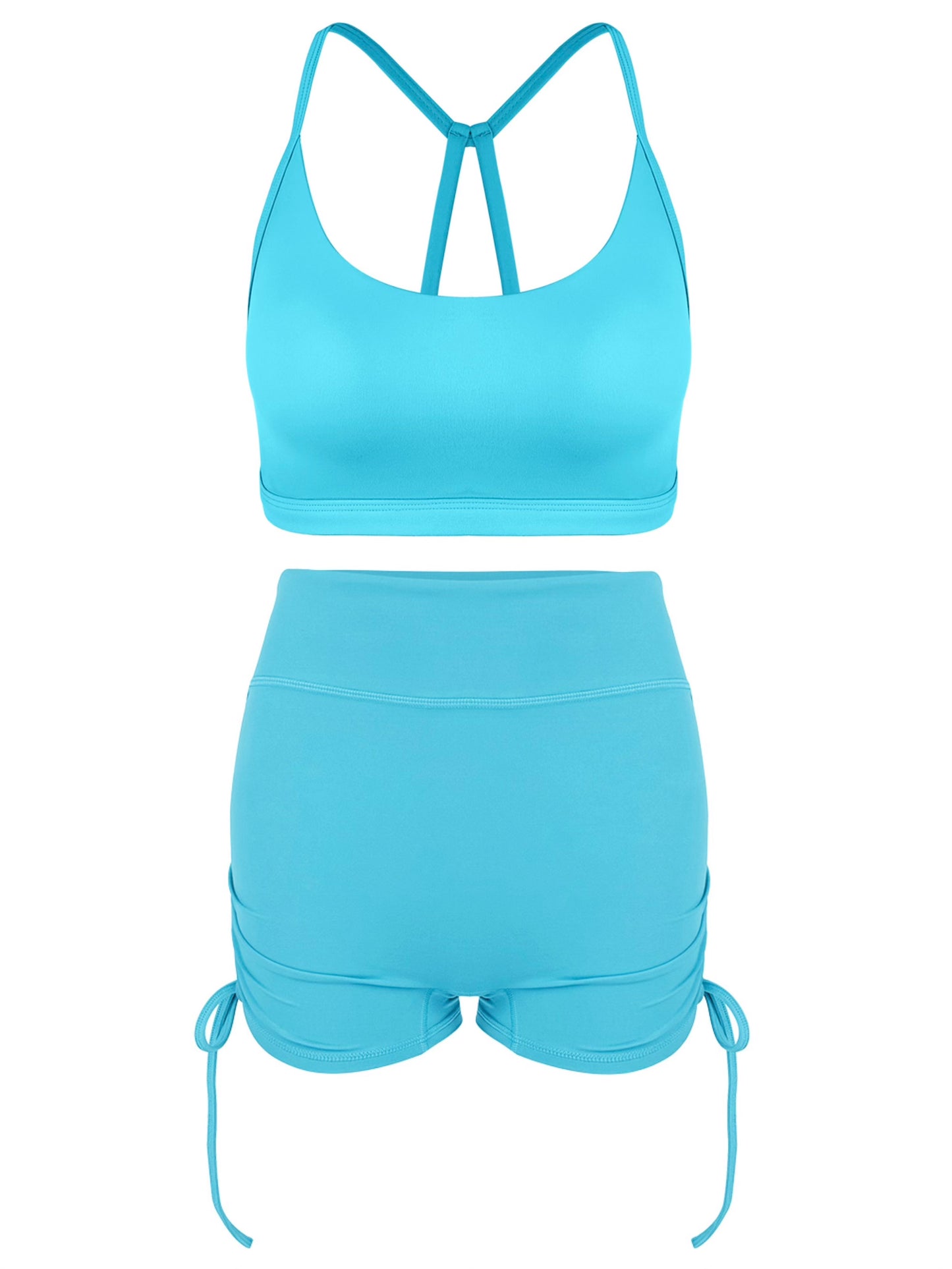 Cool-air Spaghetti Straps Cross Back Yoga Bra&Shorts Set